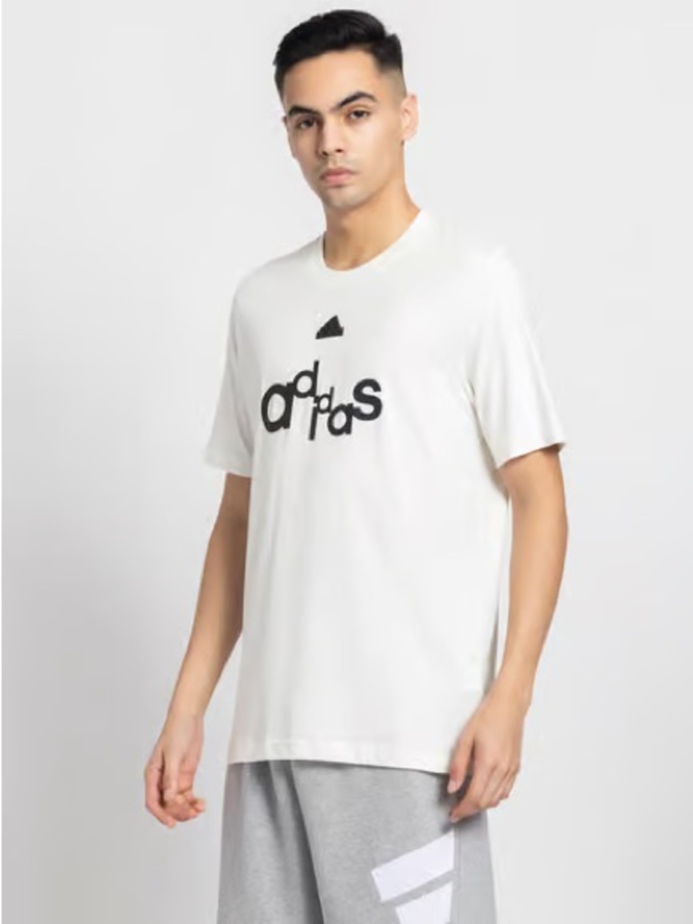 adidas White Short Sleeve Logo Crew Tee with Black Graphic